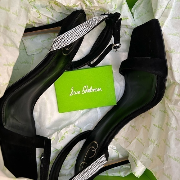 Sam Edelman Ophelia Crystal-Embellished Suede High-Heel Sandals - Picture 3 of 16